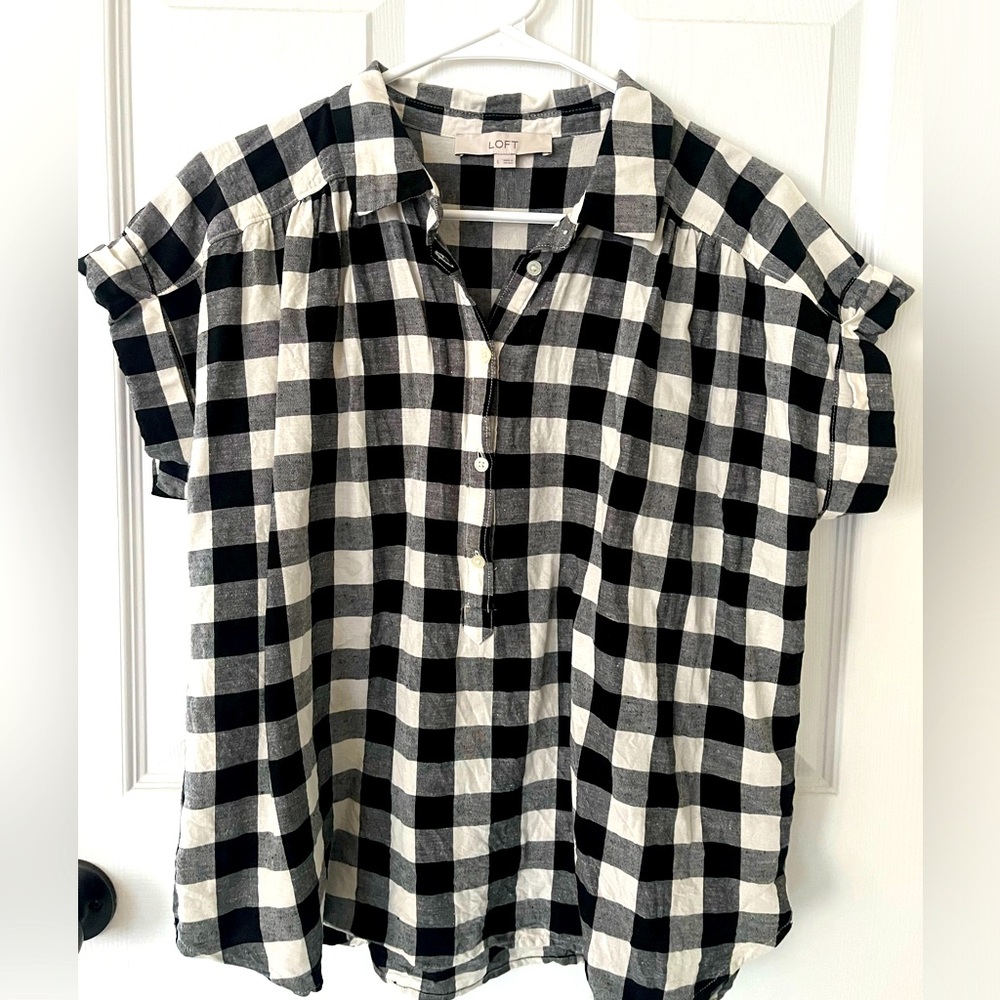 Ann Taylor Loft- Black and White Gingham Blouse